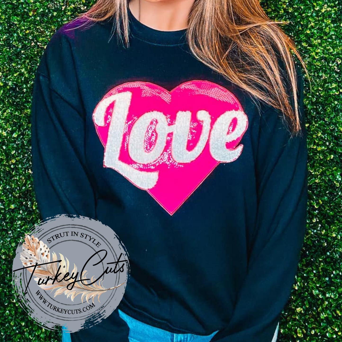 LOVE (Hot Pink) Sequin / Chenille Valentine