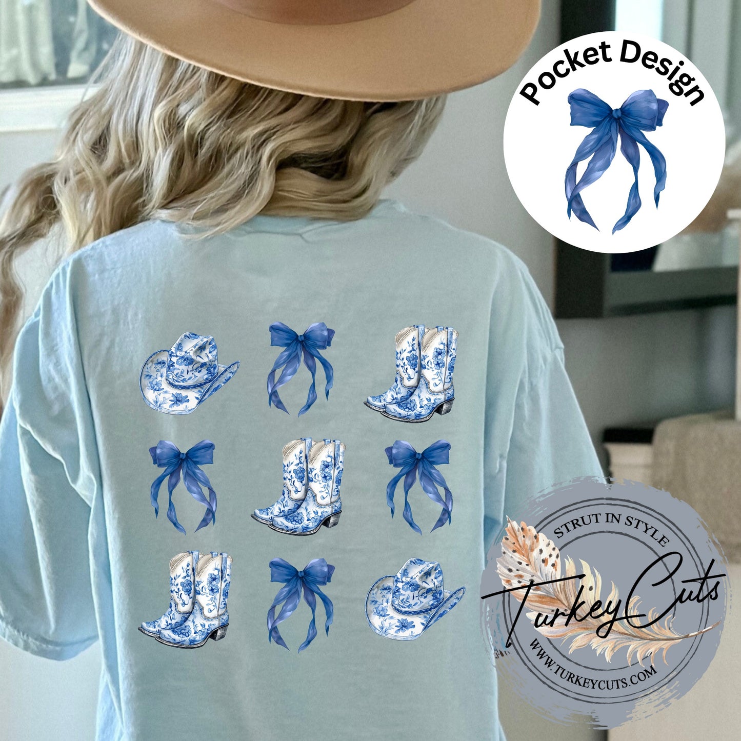 Blue Chinoiserie Cowgirl Trio Comfort Tee