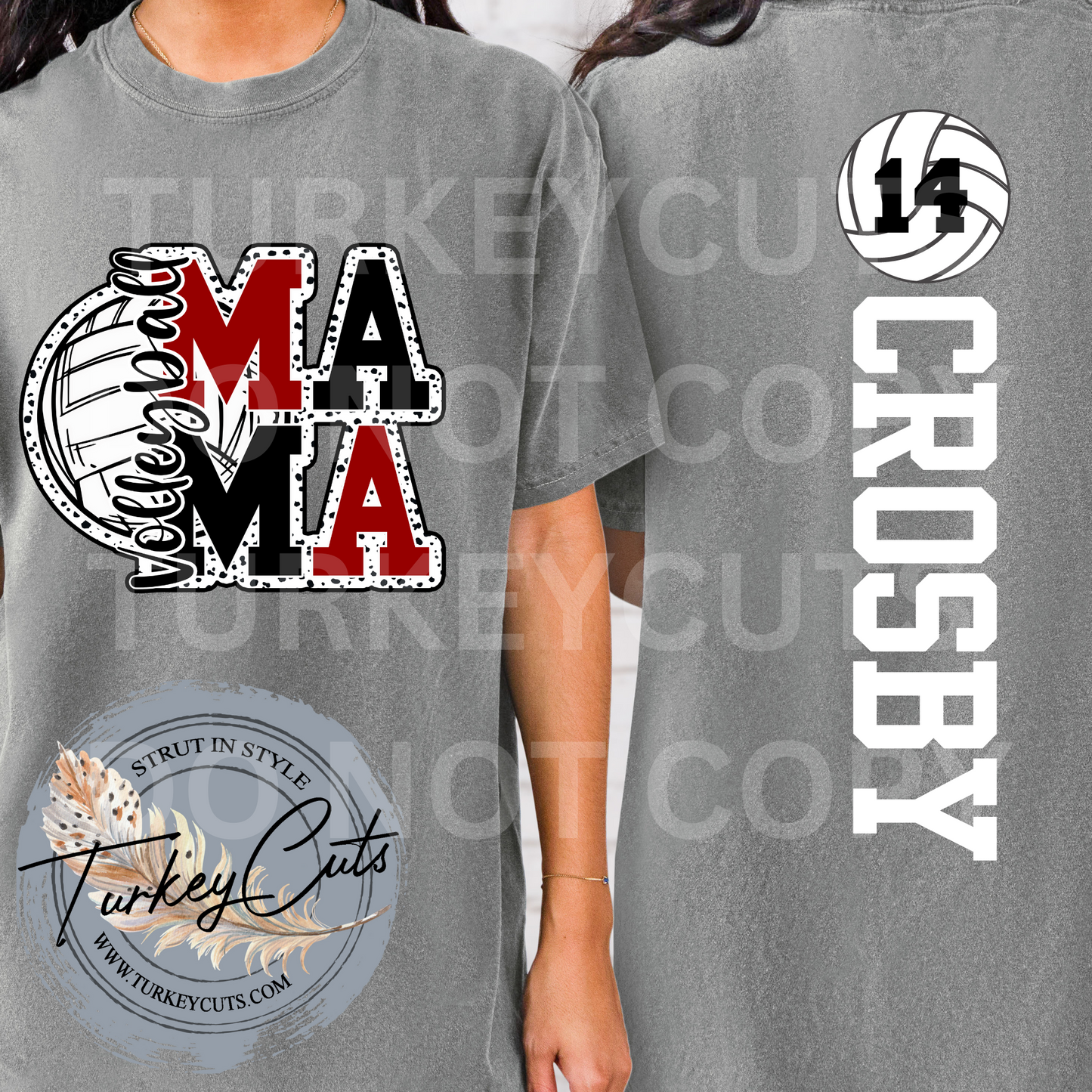 Volleyball MAMA Personalized w/ Player Name & Number (Maroon)