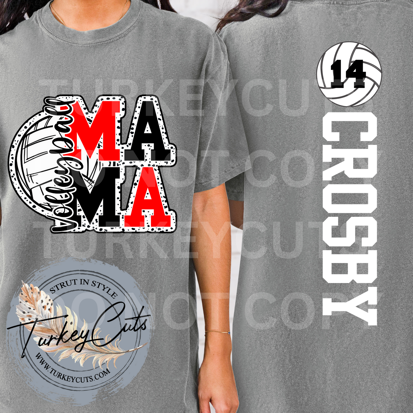 Volleyball MAMA Personalized w/ Player Name & Number (RED)