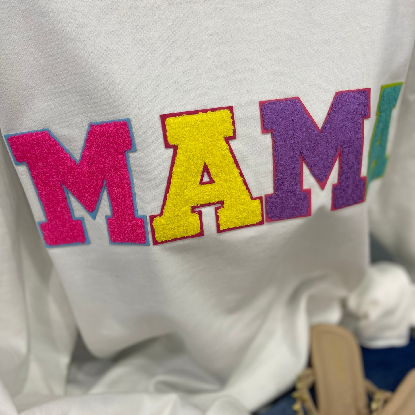 MAMA Bright Chenille Letter Patch Sweatshirt