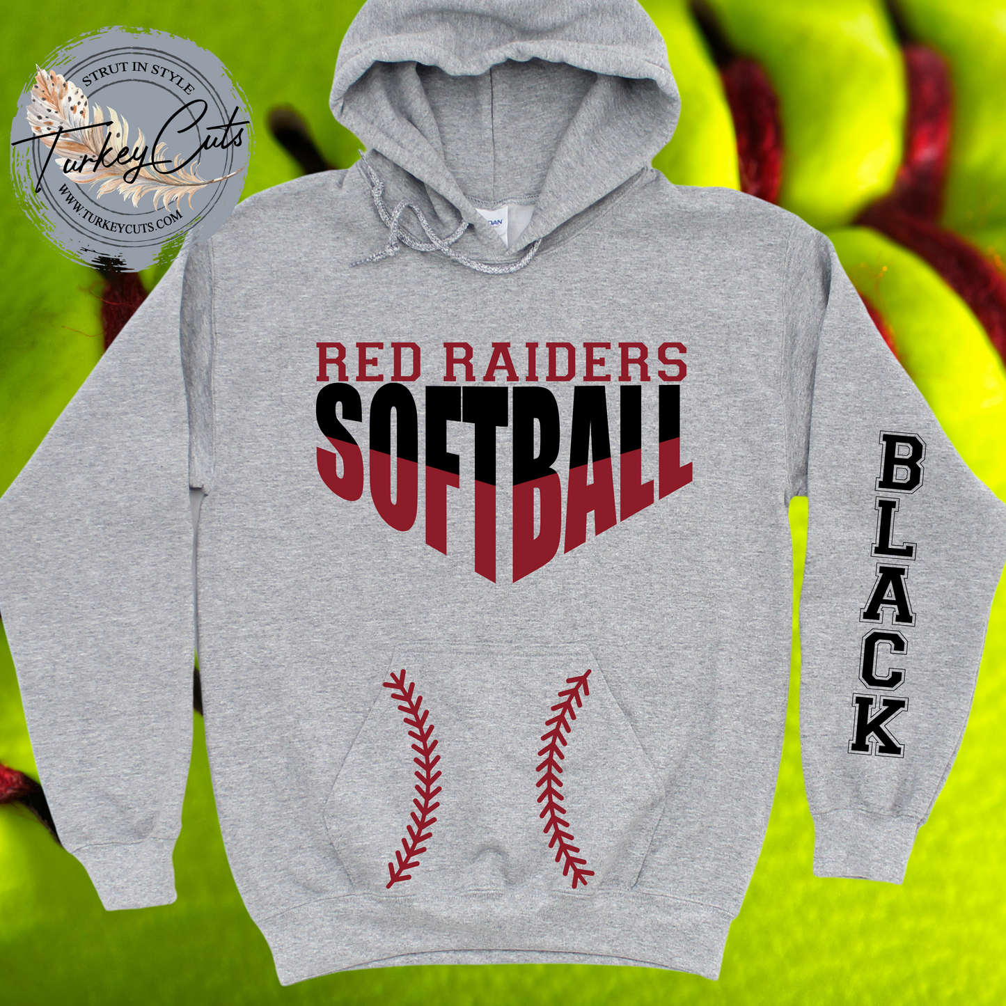 Red Raiders Softball Hoodie (Name Included On Sleeve)