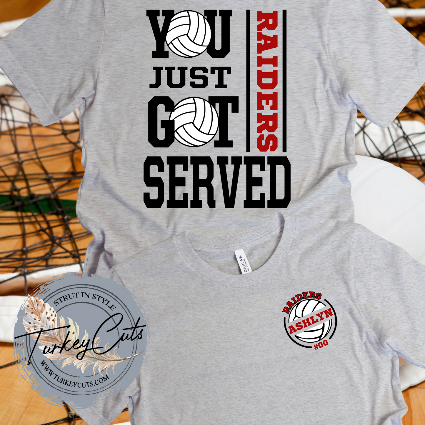 Served Volleyball (personalized w/ any school, player name & number) (YOUTH)