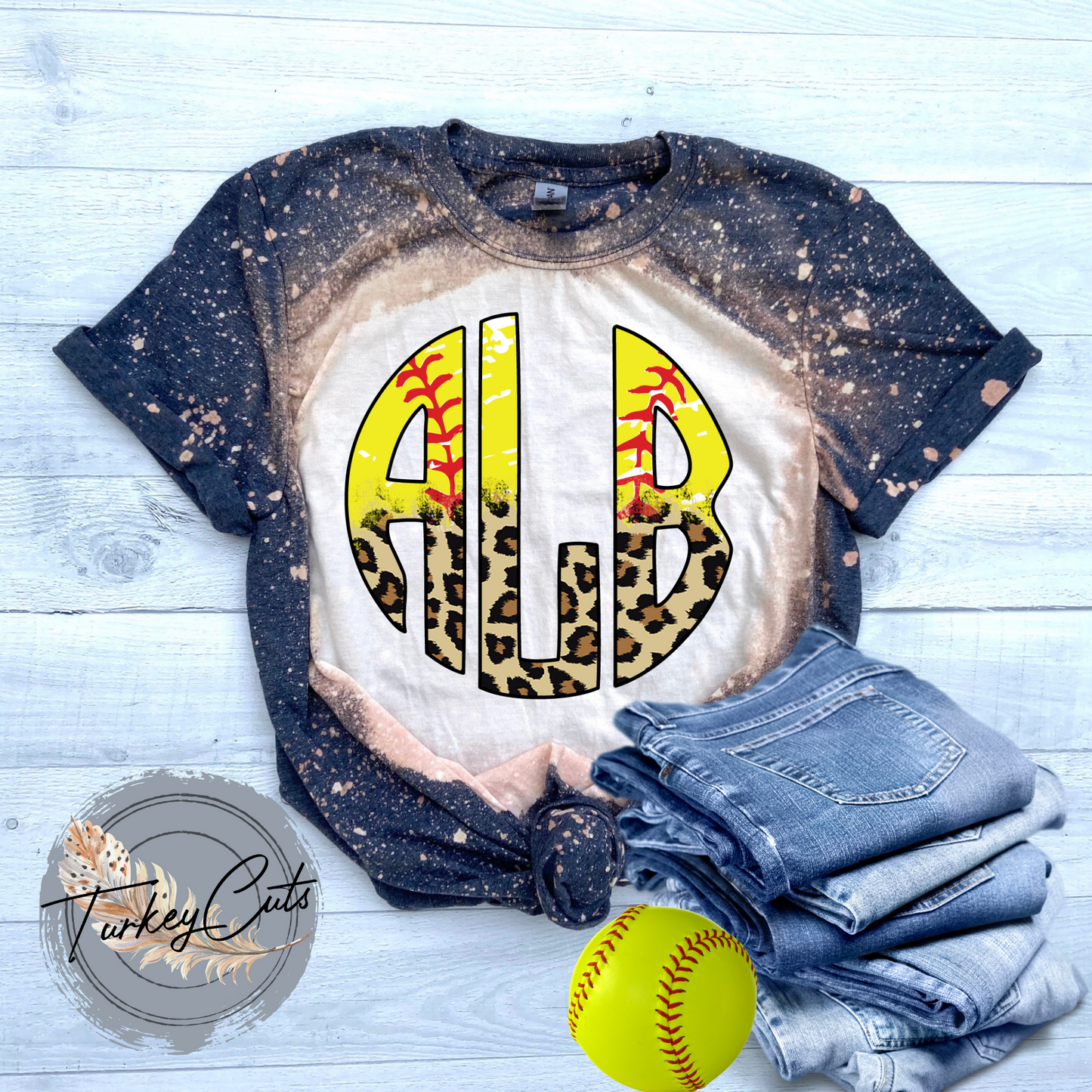 Baseball/Softball Cheetah Monogram Adult Tee
