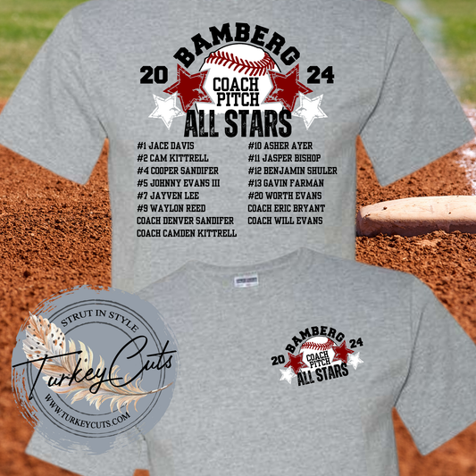 Bamberg Baseball Coach Pitch All Stars JERZEES Tee