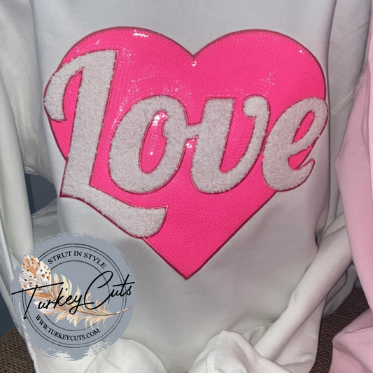 LOVE (Hot Pink) Sequin / Chenille Valentine