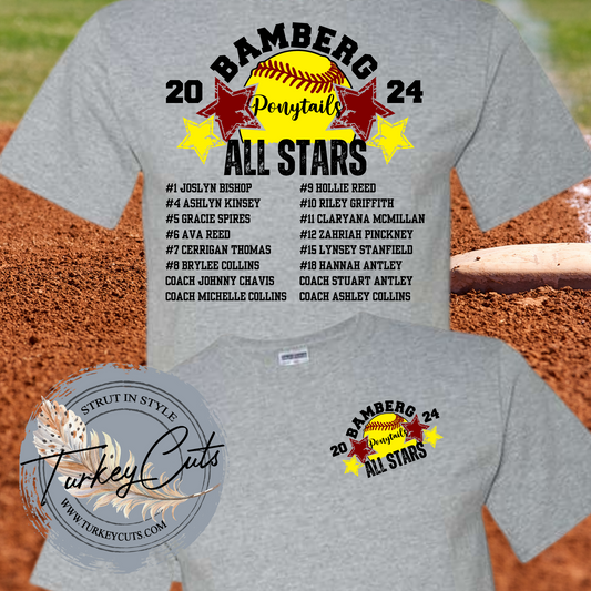 Bamberg Softball PONYTAILS All Stars JERZEES TEE