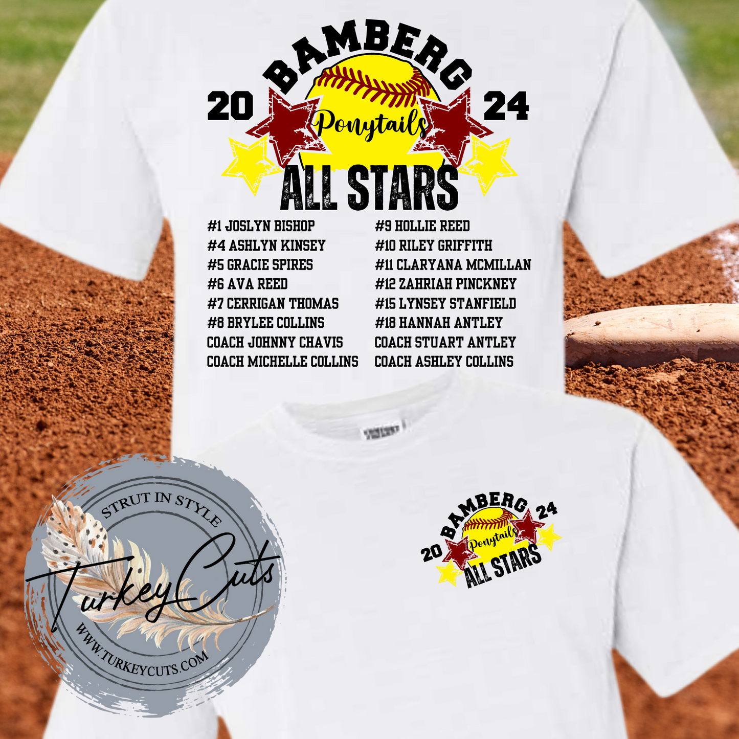 Bamberg Softball PONYTAILS All Stars Comfort Color Tee