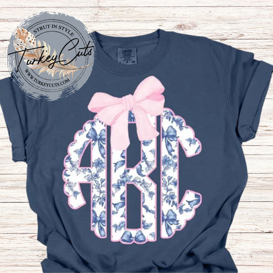 Blue Chinoiserie Monogram Comfort Tee
