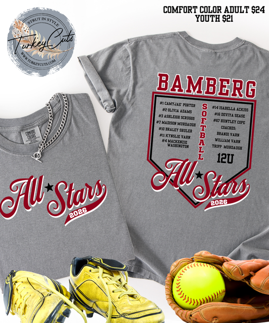 12U BAMBERG SOFTBALL ALL STAR ROSTER TEE (Copy) (Copy)