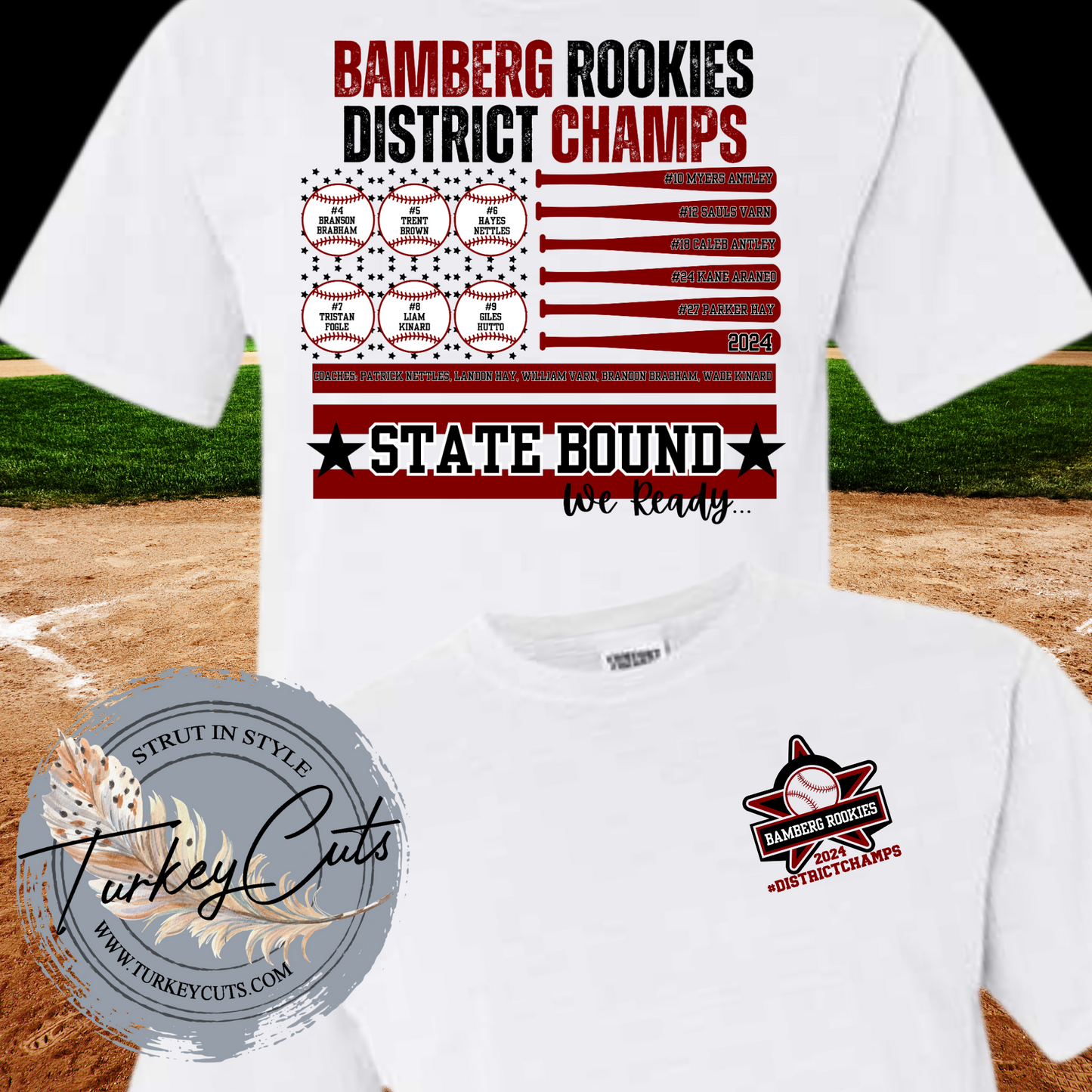 Bamberg Rookies Baseball All Stars State Bound COMFORT COLOR TEE