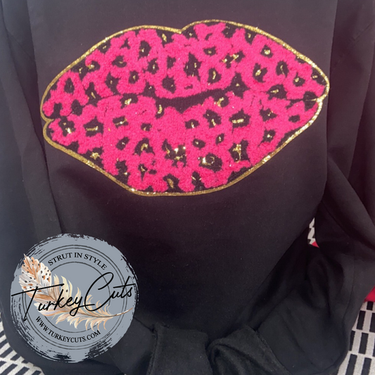 Valentine Leopard Lips Chenille Sweatshirt