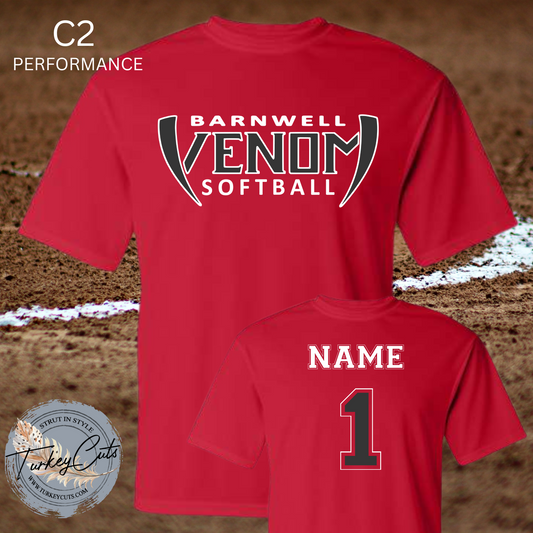 Barnwell Venom Softball C2 Performance SS Tee (w/ Name & Number on Back)