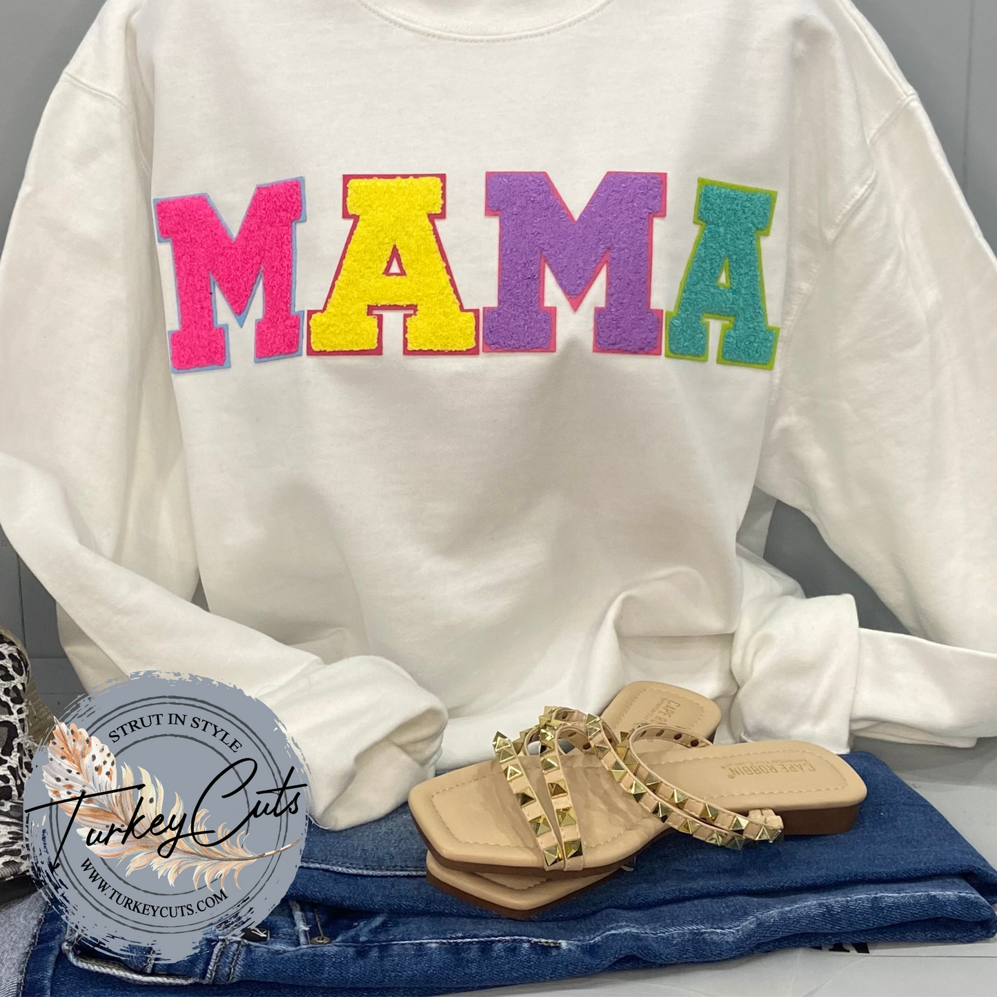 MAMA Bright Chenille Letter Patch Sweatshirt