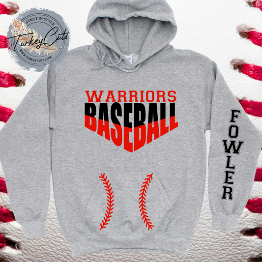 Warriors Baseball Hoodie (Name Included On Sleeve)