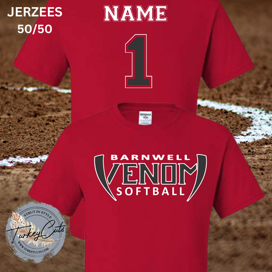 Barnwell Venom Softball Jerzees 50/50 SS Tee (w/ Name & Number on Back)