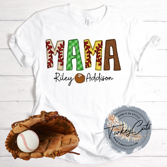 Baseball / Softball (or both) MAMA (or any other title) Personalized with Child's Name(s)