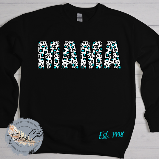Leopard MAMA Sweatshirt (personalized w/ Established Date)