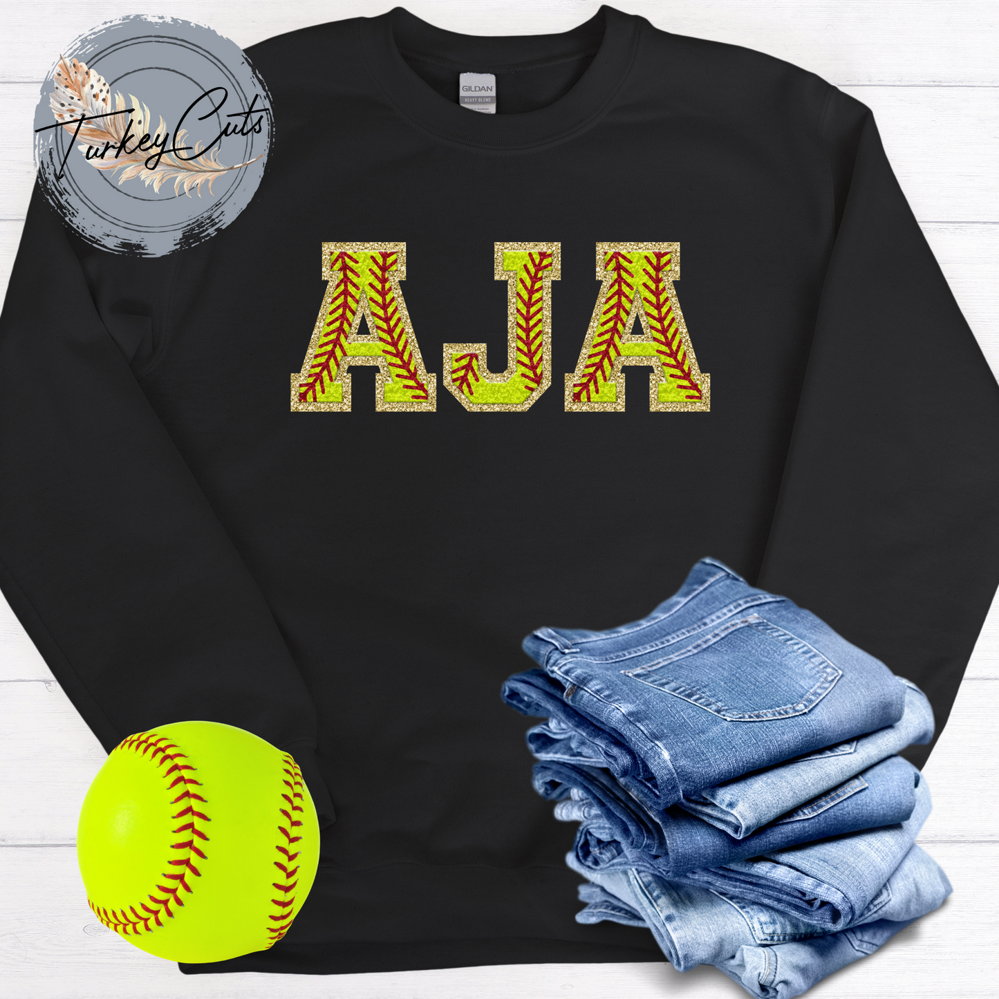 Softball Chenille (3D Effect) Alphabet Sweatshirt