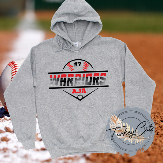 Warriors Baseball Hoodie (personalized with Jersey Number) - Youth